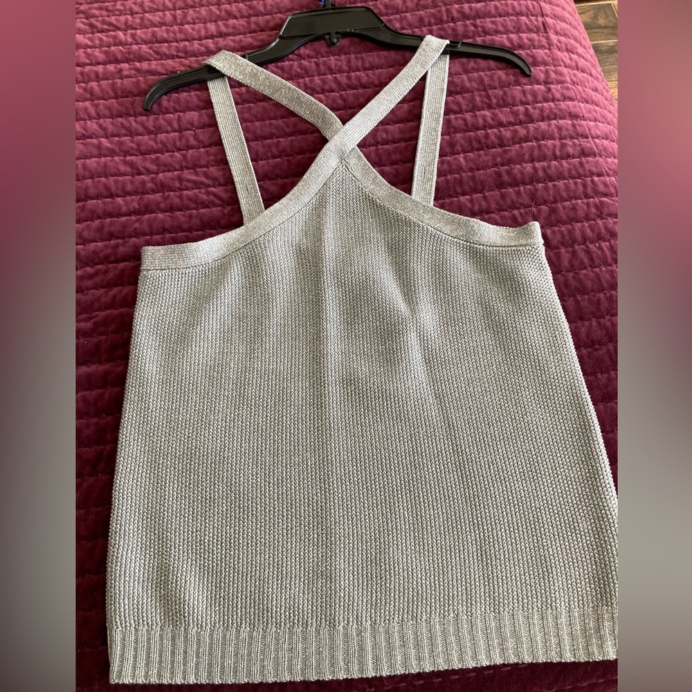 Boston Proper Elegant Silver Knit Women's Halter Style Top